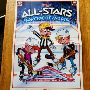 1993 Kellogg's Rice Krispies NHL ALL-STAR GAME POSTER SNAP, CRACKLE+ POP RARE